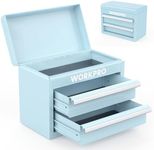 WORKPRO Mini Metal Tool Box with 2 Drawers and Top Storage, Small Tool Chest with PVC Liners and PP Feet Pads, Cold Rolled Steel Toolbox with Magnetic Tab