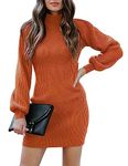 Oyamiki Womens Fall Dresses Turtleneck Long Sleeve Knit Casual Wedding Guest Bodycon Mini Sweater Dresses Rust Orange