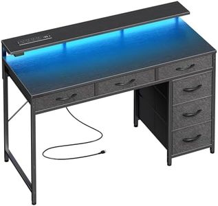 Huuger Gaming Desk with 6 Drawers, Computer Desk with LED Lights Power Outlets and Type-C, 39 Inch Office Desk with Storage, Monitor Stand, Writing Desk Work Desk Home Office, Bedroom, Study, Black