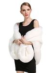 BEAUTELICATE Faux Fur Wrap Shawl Women’s Long Cape Bridal Shrug for Winter Wedding Evening (5 Colors), , Ivory