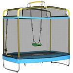 Qaba 6.9FT Trampoline for Kids, 3 in 1 Mini Trampoline with Safety Net, Gymnastics Bar, Swing, Toddler Trampoline for Baby 3+ Years Old Indoor/Outdoor Use, Light Blue