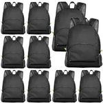 10 Pack Backpacks Bulk, 16.5 Inch Foldable Backpacks Lightweight Backpacks, Basic Back Packs School Bookbags for Travel Camping Camping (Black)