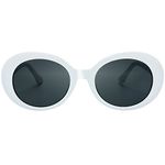 The Fresh Clout Goggles Oval Mod Retro Vintage Kurt Cobain Inspired Sunglasses Round Lens Gift Box (5-Shiny White, Grey)