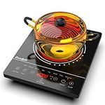 Ceramic Hob Cooksir, Portable Electric Ceramic Hob with LED Touch Screen, 2000W Single Cooking Zone Electric Cooktop with 4-Hours Timer, Safety Lock, Residual Heat Indicator