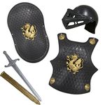 Novelty Giant Childs Knight Armor Gladiator Soldier 4 Pc Costume Set Black|Gold|Silver, Black, Silver & Gold, One Size