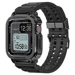 amBand Bands Case Compatible with Apple Watch 44mm, Moving Fortress Rugged Metal Bumper Men Shockproof TPU Military Strap Protective Cover Compatible for iWatch 44 mm Series SE/6/5/4 Black