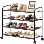 FANHAO 4-Tier Shoe Rack with Wheels, Rolling Shoe Organizer Adjustable Fabric Shoe Shelf Storage Organizer 16-20 Pair, Fits Boots, High Heels, Slippers and More (Bronze)