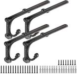 Rustic Floating Shelf Bracket 8 Inch, Cast Iron Shelf Brackets for Wall Shelving, Heavy Duty Shelf Bracket Supports, Decorative Shelves Brackets with Hooks, 4 Pack