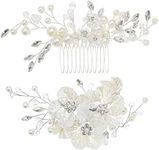 ECSiNG 2Pcs Pearl White Petal Hair Clips White Crystal Hair Combs Rhinestone Flower Hair Clips Head Pieces Decorative Accessories for Lady Girls Women