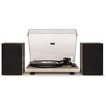 Crosley C62 Record Player with Speakers - Bluetooth Turntable with 60W Bookshelf Speakers, Easy Set Up Vinyl Player with Dust Cover, Record Player Shelf System, Audio-Technica Cartridge, Grey