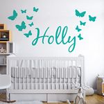 Personalised Name Wall Art Decal Nursery Children Sticker with Butterflies [Turquoise]