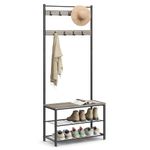 VASAGLE Entryway Coat Rack with Shoe Bench, Shoe Rack with Hall Tree, Greige and Black UHSR41MB