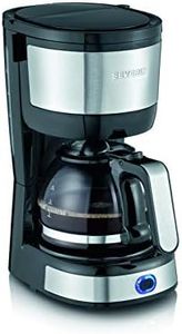 SEVERIN - Cafetera de goteo pequeña para 4 tazas, Cafetera de filtro / Cafetera americana con jarra de cristal, desconexión automática, Acero inoxidable cepillado/Negro, KA 4808