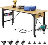 DWVO Work Benches for Garage 60" x 24" Work Table w/Outlets, Tool Bench Garage Workbench Husky Workbench 1600 LBS Load Capacity with Wheels for Workshop, Office, Home, Outdoor