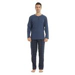 LANBAOSI Mens Lounge Wear Set Thermal Henley Shirts Long Sleeve Top & Flannel Plaid Pyjamas Bottoms Microfleece Nightwear Warm Pjs Sets