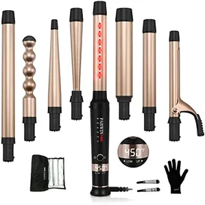 Infrared 8 in 1 Curling Iron Set with 8 Ceramic Barrels Interchangeable, Hair Curler Wand for Long Hair, Professional Curling Wand Set with LED Temperature Control, Glove and 2 Hair Clips