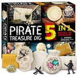 XXTOYS Pirate Gemstone Dig Kit Break Into 5 Bricks Treasure Excavation Kits Pirate Toys Gems Dig Kits Interactive Excavating Toys Great Birthday Gift Party Supplies Archeology Educational STEM Kits