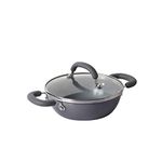 Meyer Anzen Healthy Ceramic Coated Aluminum Kadai with Glass Lid | Ceramic Kadai for Cooking | Kadhai Induction Base | Ceramic Coated Non Stick cookware | Deep Fry kadai Small Size, 20cm, Grey