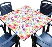 Spring Floral Square Fitted Tablecloth with Elastic Edge Flower Card Table Cover Outdoor Square Wipeable Card Table Tablecloth for Indoor Home Kitchen Decor (Fit for 36"x36"Square Table)