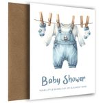 Hey Chimp Boy Baby Shower Cards for Parents - Cute Boys Clothing on Washing Line - Cute Keepsake Baby Shower Card for Boy, Nephew, Grandson or Bestie's Little One