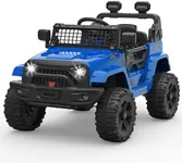 Ride on Truck Car 12V Kids Electric Vehicles with Remote Control Spring Suspension, LED Lights, Bluetooth, 2 Speeds (Blue)