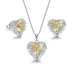 CDE Angel Wing Love Heart Women Necklaces and Earrings Silver/Gold Tone Jewelry Set Birthday/Anniversary Valentines Mothers Day Jewelry Gifts for Women Mom/Wife/Sister/Best Friend Yellow