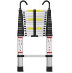 4.4-Meter Foldable Telescoping Ladder with 2 Detachable Hooks Single-Rung Design 330 lbs Load Capacity, Collapsible Heavy-Duty Ladder for Outdoor Use Stainless Steel