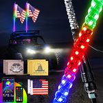 Whip Lights - AUTOOMMO 1Pcs 3FT Spiral RGB LED Chasing Whip Light with Gadsden Flag Remote and APP Control 300 Flash Patterns for UTV ATV Off-Road Truck Sand Buggy Dune RZR Can-Am