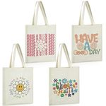 Sadnyy 4 Pack Aesthetic Canvas Tote Bag Women Reusable Grocery Shopping Bag Cute Preppy Shoulder Bag Christmas Gift Bag (Funny Style)