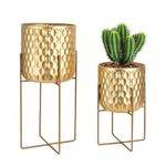 TRIROCKS Set of 2 Planters with Stand Indoor Otdoor Metal Plant Stand 18&12" Tall Morden Planters Flower Pots for Living Room Corner Kitchen Office Garden Balcony Patio Decor(Gold)