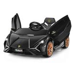 COSTWAY 12V Kids Electric Ride on Car with Remote Control, LED Lights, MP3, Music, Spring Suspension, Licensed Lamborghini Battery Powered Toy Vehicle for Boys and Girls (Black)