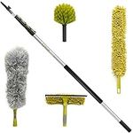 DocaPole 30 ft Reach Cleaning Kit with 6-24 Foot Telescoping Extension Pole, 3 Dusting Attachments 1 Window Squeegee & Washer, Cobweb Duster, Microfiber Feather Duster