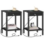 HOOBRO Side Table with Charging Station, Set of 2 End Tables with USB Ports and Outlet, Nightstand with 2-Tier Storage Shelf, for Living Room, Bedroom, Small Space, Black BK91UBZP201