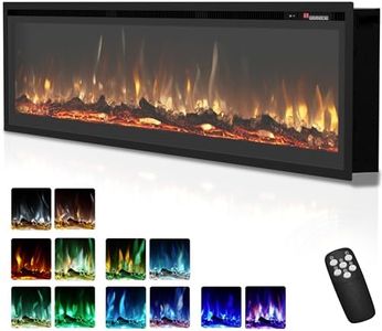 EUHOMY 60 Inch Electric Fireplace Recessed Wall Mounted Freestanding with Remote Control, Ultra-thin Fireplace Heater with Adjustable Flame Color, Linear Fireplace with Timer, Log & Crystal, 750/1500W