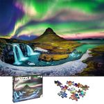 Universal Castle Metallic Foil 1000 Pieces Jigsaw Puzzle for Adults & Kids Landscape Famous Landmark Photo Challenging Puzzle Toys (Northern Light ata Kirkjufell, Iceland)