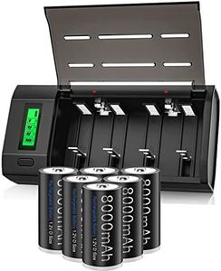Palowextra Premium Rechargeable D Cell Batteries with Charger, 6 Pack 1.2v NiMH D Size Batteries with Universal Battery Charger for AA AAA 9V D C Rechargeable Batterie (D Size)