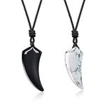 COAI His and Hers Wolf Tooth Yin Yang Couple Necklaces, Obsidian Necklace and Howlite Necklace, Black and White Necklaces