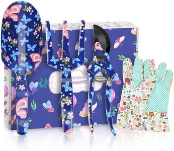 DEWINNER Attrezzi da Giardino, Set di 4 Pezzi Kit Giardinaggio per Piante, Utensili da Strumenti Bonsai Giardinaggio a Mano Comprende Guanti da Giardino, Forbici, Rastrello, Pala, Regalo per Donna