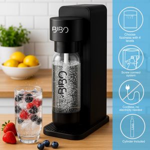 BIBO Sparkling Water Maker Bundle – 60L CO2, 4 BPA-Free Bottles, Black