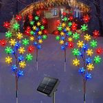 Homeleo Set of 4 Outdoor Christmas Solar Lights, Multicolor 80 LED Snowflake Stake Lights,Solar Powered Porch Snowflake Xmas Tree,Waterproof Christmas Pathway Lighting for Outside Yard Christmas Decor