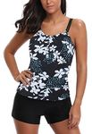 AYEEBOOY Women's Plus Size Floral Halter Tankini Set with Boyshort High Waist Swimsuit Bikini(3bluephp,M)