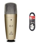 Behringer C-1 Studio Condenser Microphone, Wired & Stagg 3M / 10ft XLR to XLR Cable, 3-Pin Male to Female, Suitable for Microphone, PA System, Audio Mixer, Studio Monitors, Audio Recording