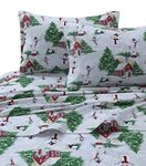 Tribeca Living Snmansheetqurg Snowman Printed Flannel Deep Pocket Sheet Set, Queen, Snowman Red/Green