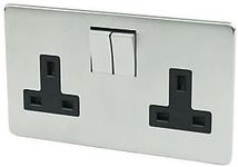 Crabtree 7316/SC Platinum Twin Switch Socket. Screwless Flatplate Low Profile. Satin (Brushed) Chrome finish.