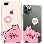 Cavka Matching Couple Cases Compatible for iPhone 14 13 Pro Max 12 Mini 11 Xs 6s 8 Plus 7 Xr 10 SE 5 Pink Coon Pigs Kawaii Silicone Pair Cover Clear Best Friend BFF Gift Girly Teen Cute Mate Sisters