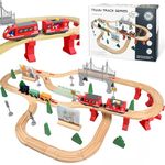 XWGKLN Wooden Train Set for Toddler, 72PCS with Electric Train Railway,Magnetic Train, Bridge Track for Kids Age 3 4 5 Years Old and Up, Birthday Christmas, New Year Gifts for Boys, Girls