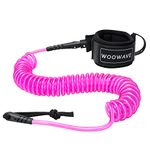 WOOWAVE SUP Leash 11 Foot Coiled Stand Up Paddle Board Surfboard Leash Stay on Board Ankle Strap with Waterproof Wallet/Phone Case (Pink White Core)