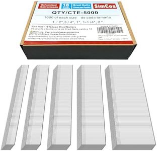 SimCos 5000 pcs 18 Gauge Brad Nails (1/2",3/4",1",1-1/4",2") Galvanized 18 GA Nail Gun Nails Assorted and Small Finishing Nails for Pneumatic, Electric Brad Nailer (package may be changed)