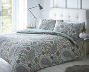 Sleepdown Paisley Teal Duvet Cover & Pillowcase Set Bedding Digital Print Quilt Case Single Double King Bedding Bedroom Daybed (Super King)