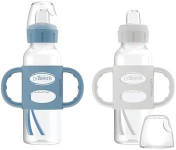 Dr. Brown’s Milestones Narrow Sippy Bottle with 100% Silicone Handles, Easy-Grip Bottle with Soft Sippy Spout, 8oz/250mL, 6m+, Light-Blue and Gray, 2-Pack, BPA free